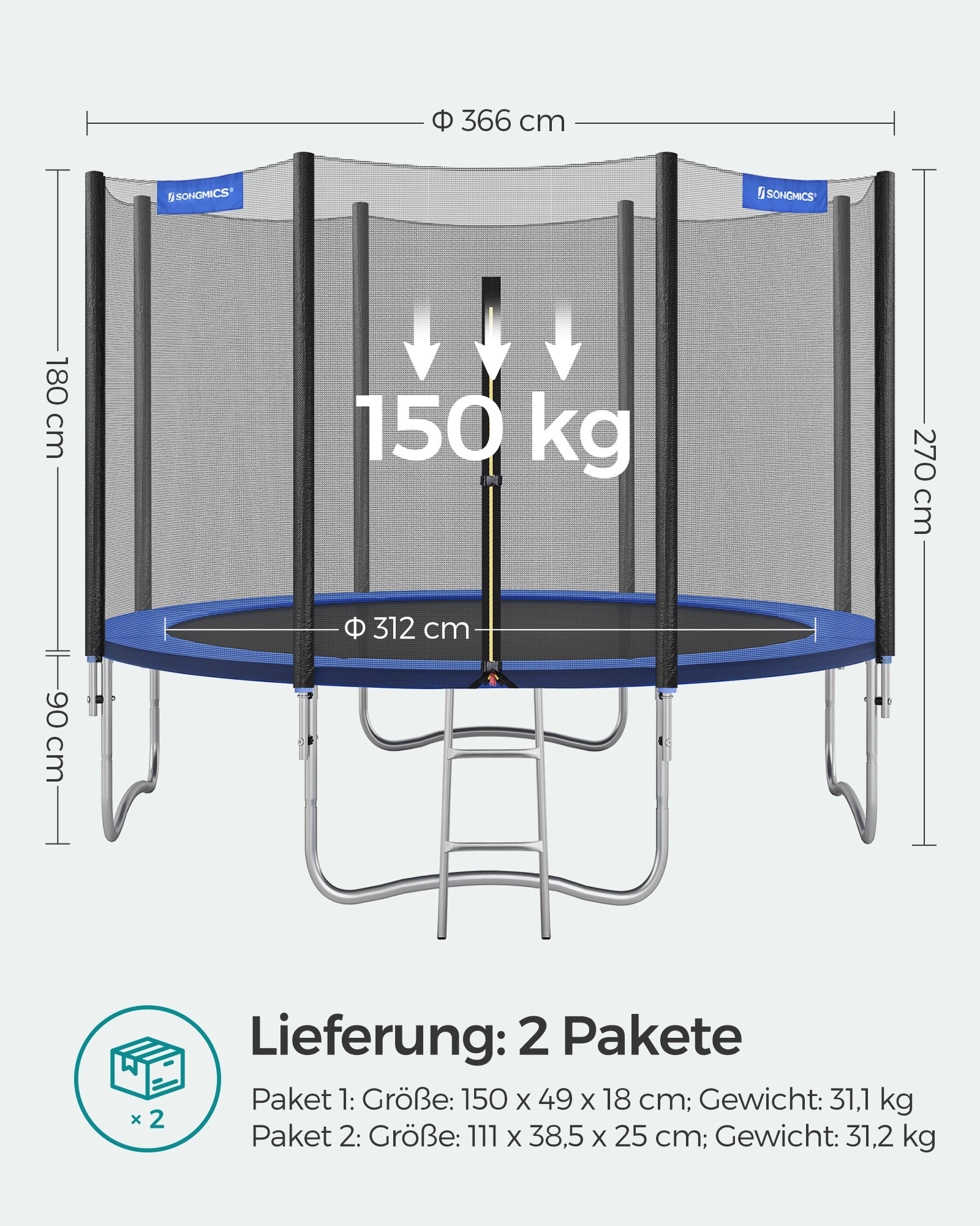 Trampolina ogrodowa Ø 366 cm z siatką zabezpieczającą
