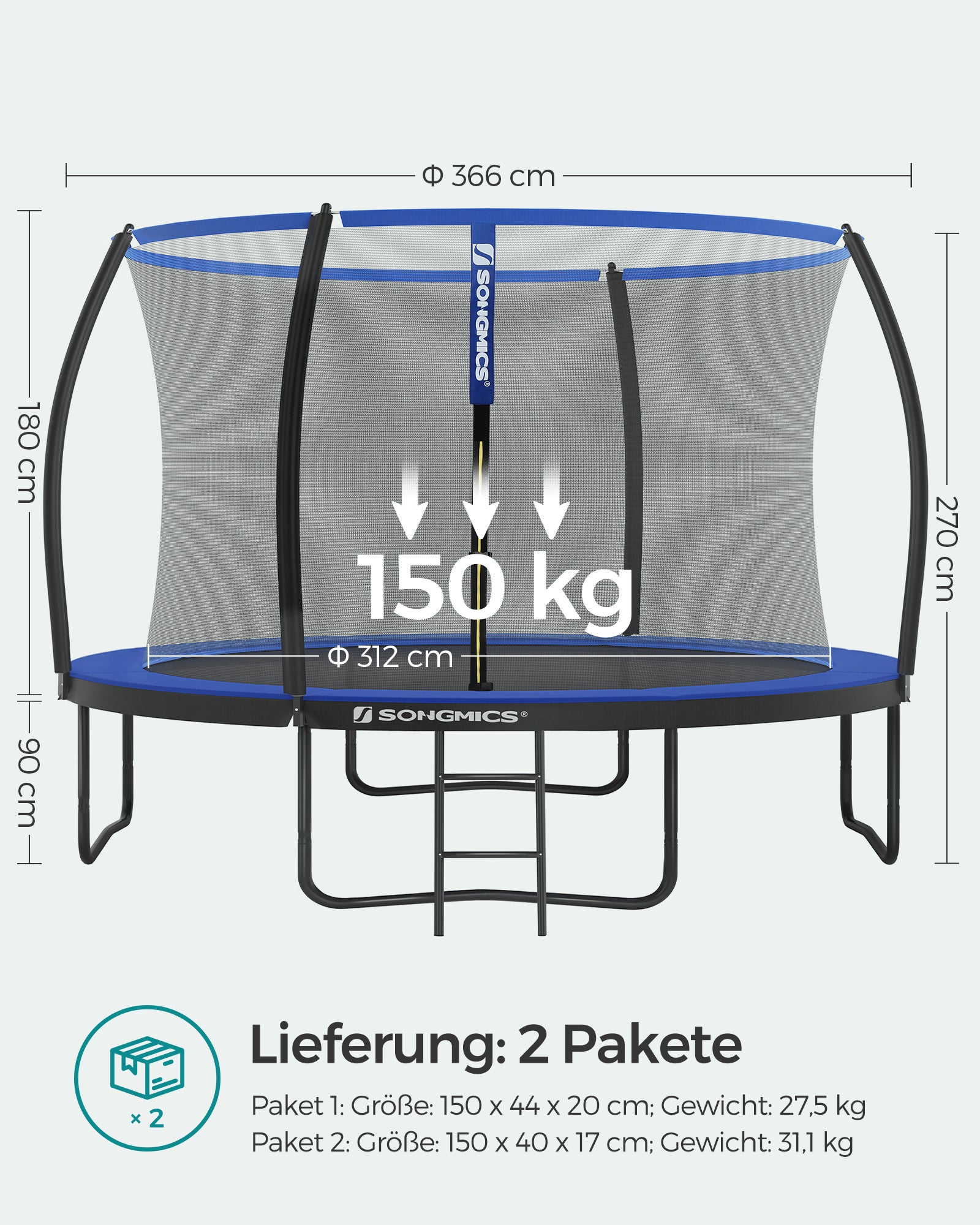 Trampolina ogrodowa z siatką Ø 366 cm z drabinką