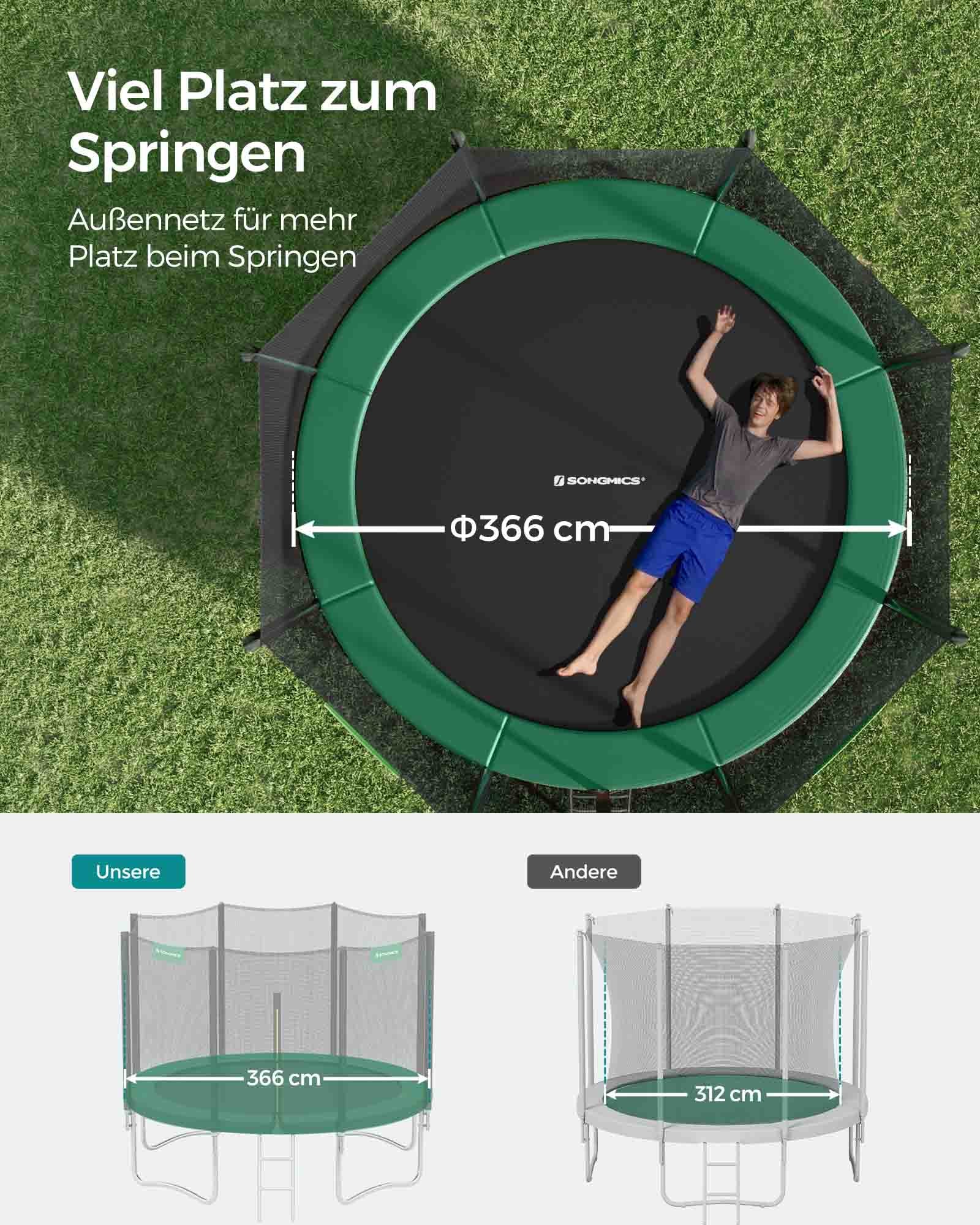 Trampolina ogrodowa 366 cm z siatką czarno-zielona
