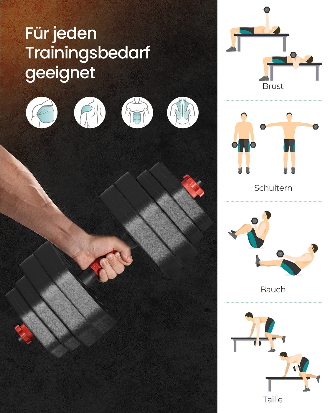 Zestaw hantli ze sztangą 30 kg czarny