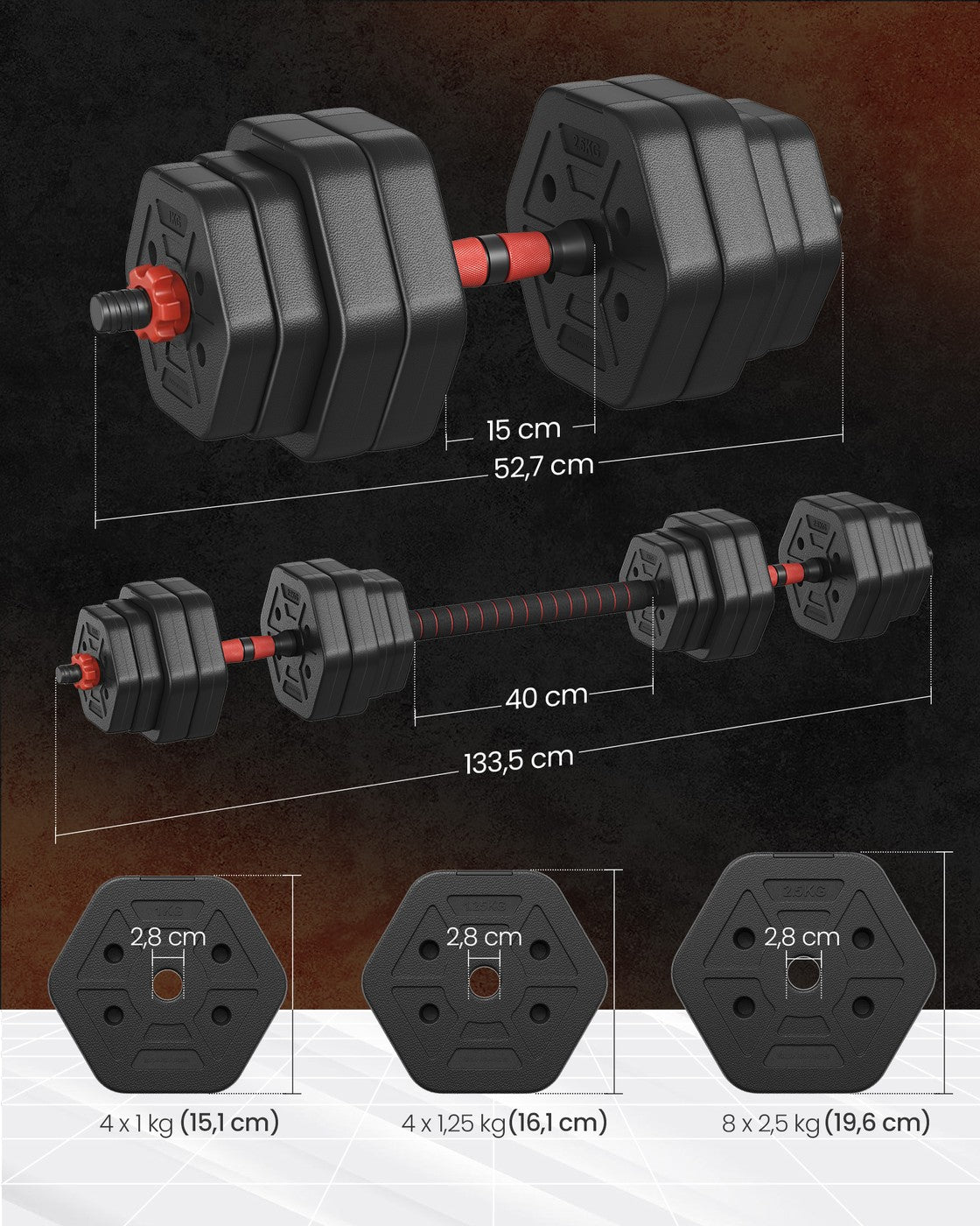 Zestaw hantli ze sztangą 30 kg czarny