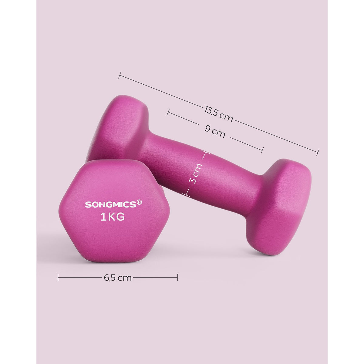 Zestaw 2 hantli winylowych 2x1 kg różowych