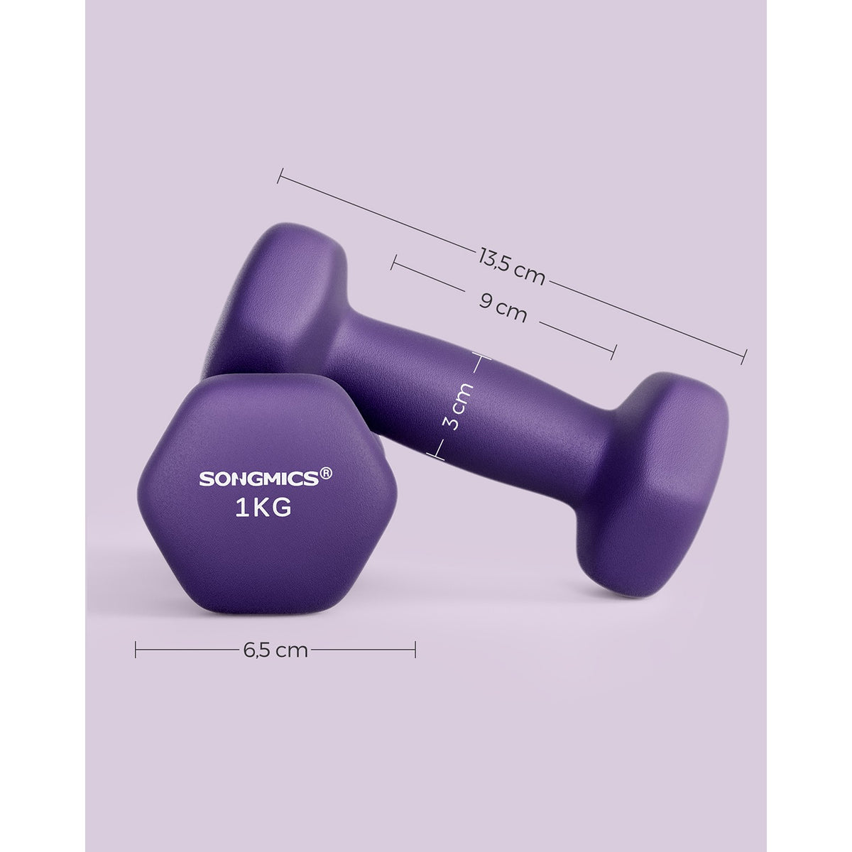 Zestaw hantli neoprenowych 2×1 kg fioletowe