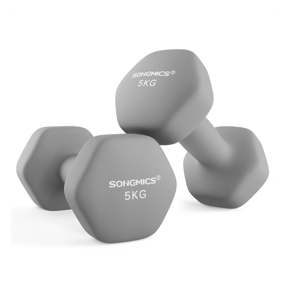 Zestaw 2 hantli neoprenowych 2 x 5 kg szary