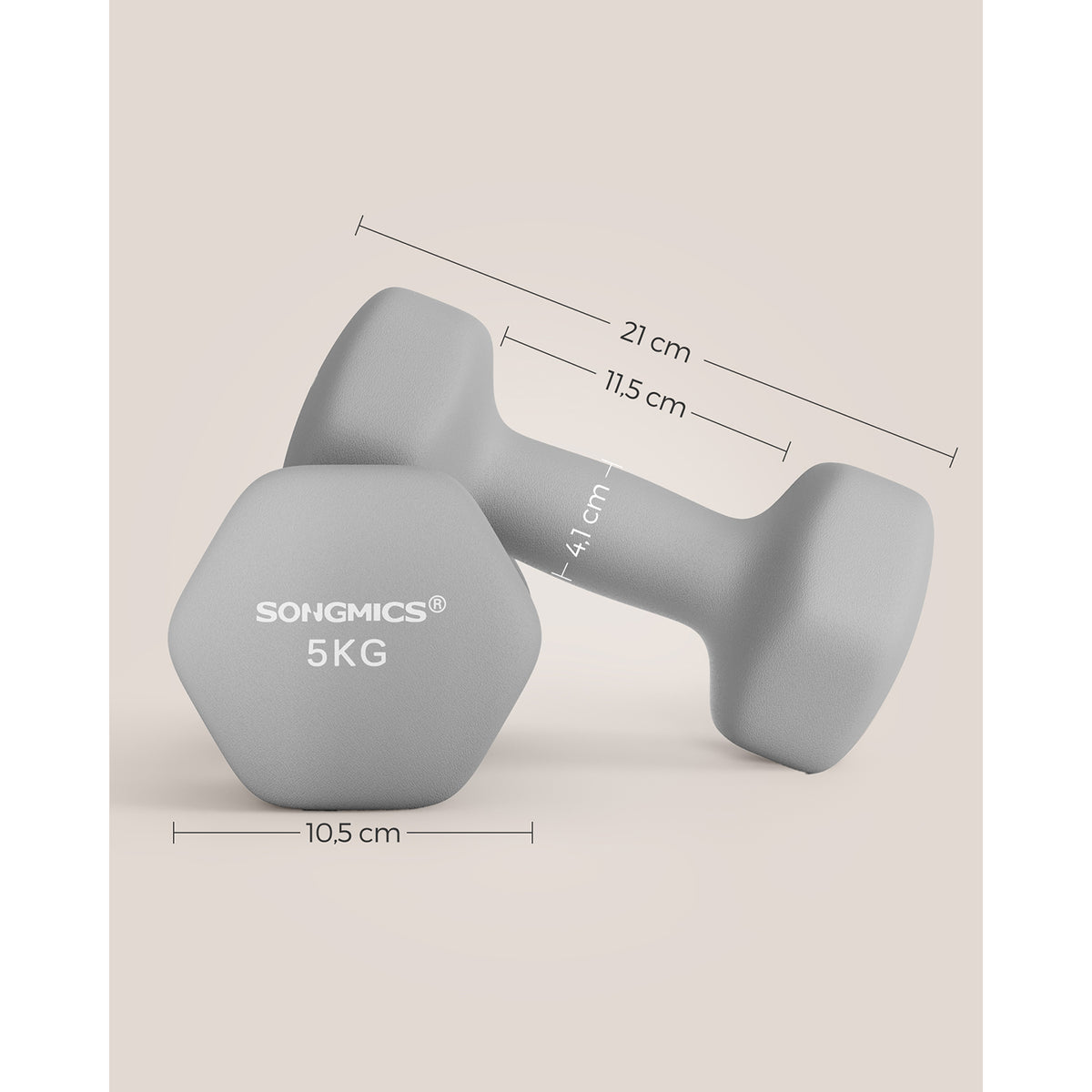 Zestaw 2 hantli neoprenowych 2 x 5 kg szary