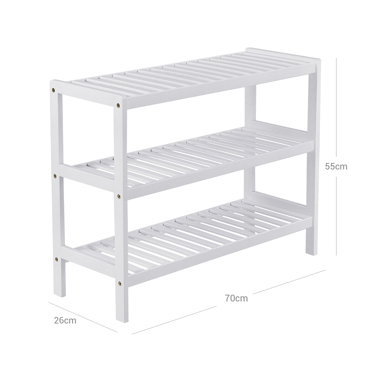 Biały bambusowy stojak na buty 3-poziomy 70x55x26 cm