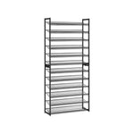Modułowy regał na buty 12 półek, metalowy czarny 223 cm