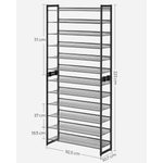 Modułowy regał na buty 12 półek, metalowy czarny 223 cm