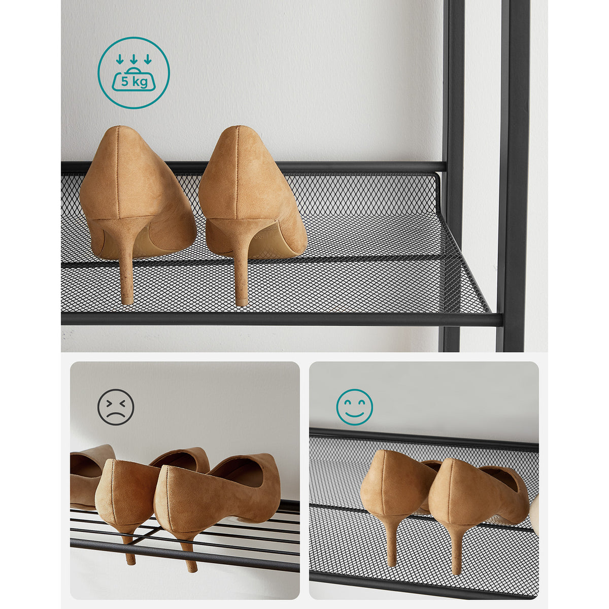 Modułowy regał na buty 12 półek, metalowy czarny 223 cm