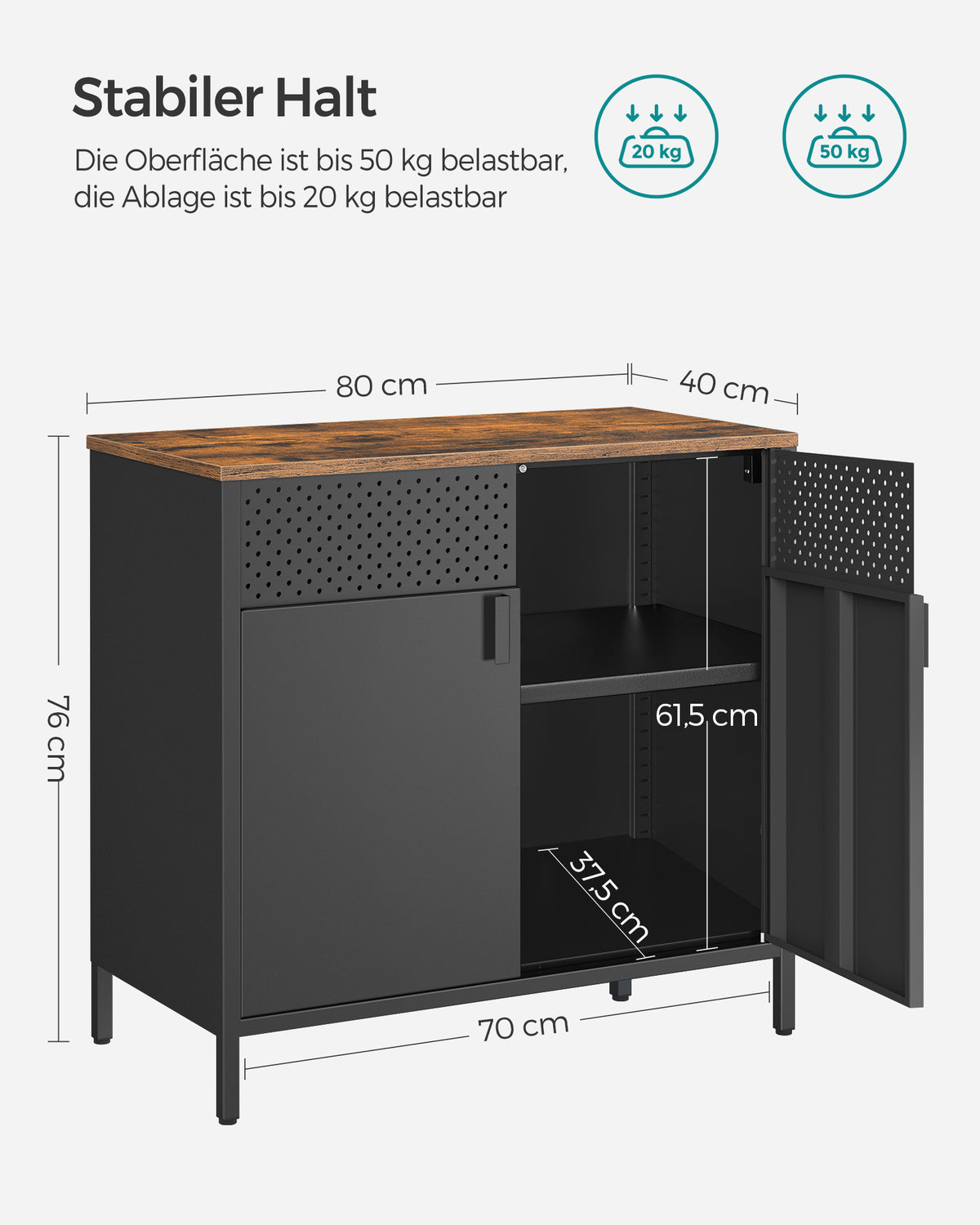 Szafka metalowa z dwoma drzwiczkami 80x40x76 cm